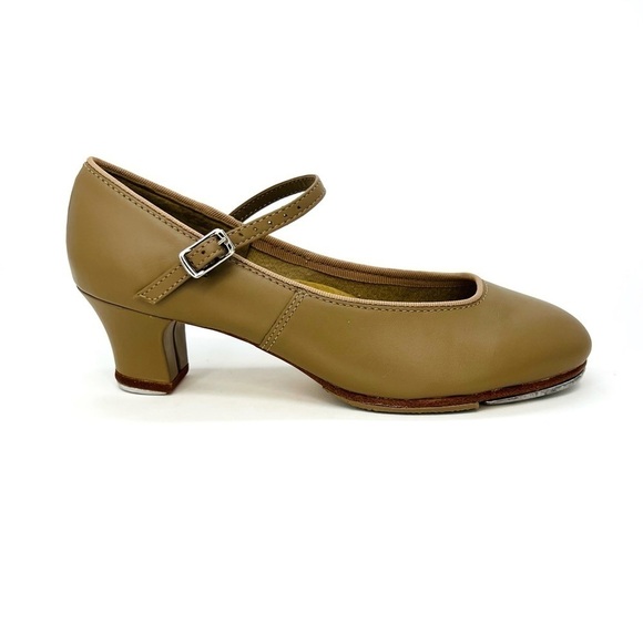 Capezio Heeled Tap Shoes Tap Jr. Footlight Caramel Tan Leather Size 5.5 New - Picture 5 of 12